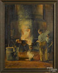 American oil on canvas industrial scene