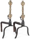 Pair of Continental brass and wrought iron andirons
