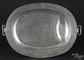 Large English pewter warming tray or hot water platter