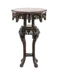 Chinese Marble Inset Carved Pedestal Table