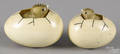 Two Japanese carved hatching chick netsuke