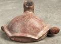Colima preColumbian ceramic turtle vessel with a red slip finish and shell engraved in a diamond pattern