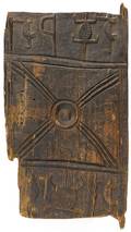 African Senufo tribe carved wooden granary door panel with geometric and animal designs