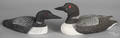 Two carved and painted loons