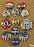 Twelve Franklin Roosevelt political pins