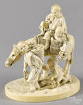 Japanese Meiji period carved ivory group of men and children with a horse