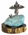 Carol Sues turquoise and silver Native American Kachina sculpture
