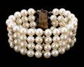 Cultured Pearl Ruby Diamond  Sterling Bracelet