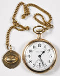 Hamilton Watch Co goldfilled pocket watch with a goldfilled chain and a gold football pendant
