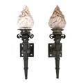 Pair Heavy Wrought Iron Torch Form Wall Sconces