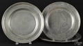 Three English pewter chargers