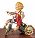 Unique Art tin litho windup  Kiddy Cyclist