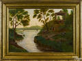 American primitive oil on canvas view of Central Park 19th c