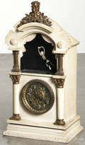 New Haven Clock Co trade simulator shelf clock with an acrobatic skeleton and two movements