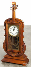 Contemporary mahogany violin shelf clock