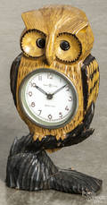 Meiko Tokei Japanese carved owl novelty clock