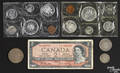 Group of Canadian coins and paper currency