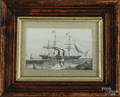 Miniature English watercolor and gouache portrait of a sidewheeler