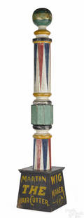 Extraordinary turned and painted barber pole late 19th c