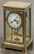 French champlev crystal regulator clock