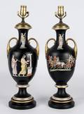 Pair of Continental classical painted porcelain table lamps