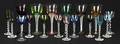 Eighteen pieces of colored glass rope twist stemware