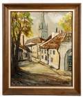 Continental School Village Scene Signed