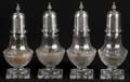 Set of four sterling silver and cut glass casters