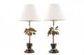 Pair of Matching Tole Painted Palm Tree Lamps
