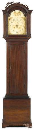 Silas Hoadley tall case clock with a thirtyhour wooden movement and a painted wood dial