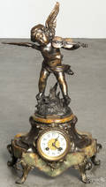 French bronze and marble statue clock