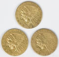 Three Indian Head two and a half dollar gold pieces