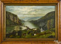 American oil on canvas view of Harpers Ferry West Virginia mid 19th c