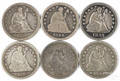Six Seated Liberty quarters