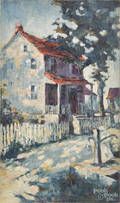Oil on canvas impressionist landscape of a house with a picket fence