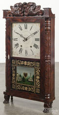 Eli Terry Junior mahogany carved column and splat mantel clock