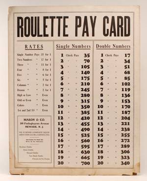 228 Roulette Pay Card Mason  Co Newark NJ ca 1930