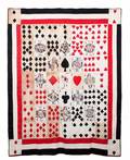 Hand Embroidered Folk Art Playing Card Quilt American