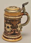 Villery  Boch Mettlach  Liter Playing Card Stein