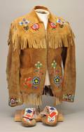 Beaded Jacket and moccasins with card design Ca 1930