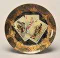 Porcelain Plate with three Early Playing Cards Ca