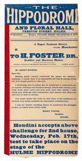 Houdini Harry Houdini Hippodrome broadside fragment