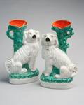 Pair of 19th C Staffordshire Spaniel Spill Vases