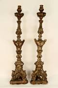 Pair of Italian Baroque Style Carved Altar Sticks