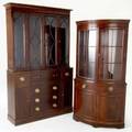 Drexel  federal style drexel corner china cabinet with greek key border along with federal style secretary with sculpted wood and glass doors both in mahogany veneer with brasstone neoclassical p
