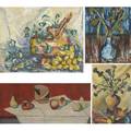 Still life paintings nine works of art two on canvas three on board four on paper some signed illegibly smallest 6 12 x 5 largest 29 x 19 12