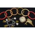 Mid 20th c jewelry nine pieces including bakelite and theroplastic