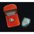 Mid 20th c jewelry two pieces in 14k yg a diamond and blue stone ring and a hardstone brooch 208 gs tw