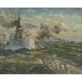 Vladimir kadulin 20th century untitled naval battle oil on canvas framed signed provenance private collection new jersey 24 x 30