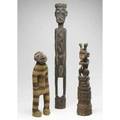 African tourist figures including one with woven body and wooden head and two carved wood tallest 33 12